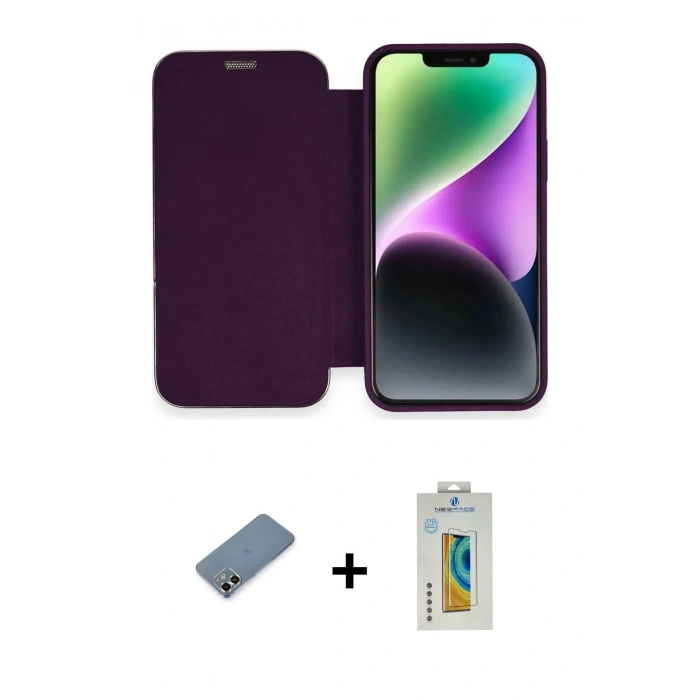 MARSİLYAN™- iPhone 12 Kılıf Siluet Minimal Serisi - Siyah Polymer Nano Ekran Koruyucu + Metal Kamera Lens Koruma Cam - AKYL