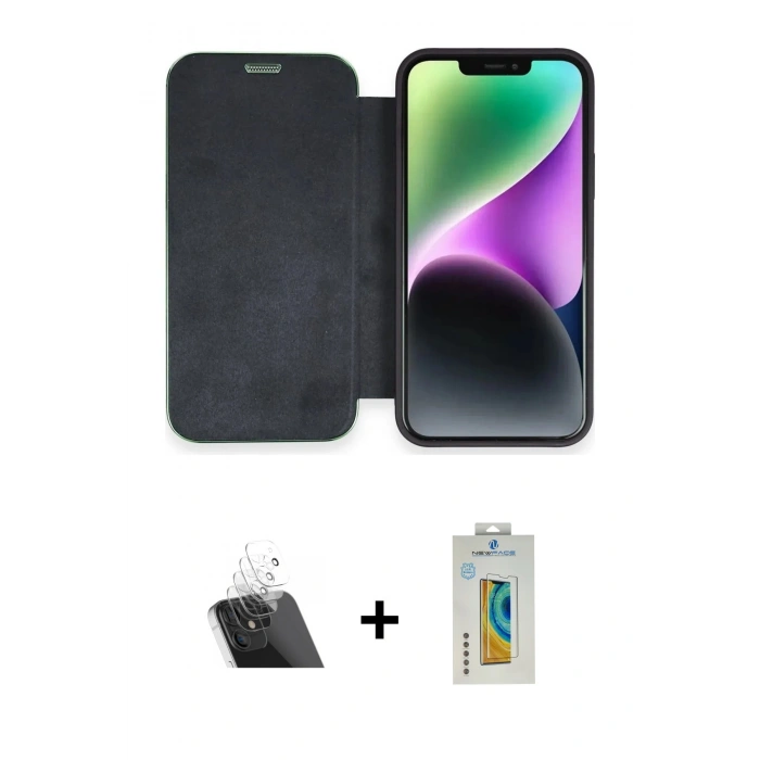 MARSİLYAN™- iPhone 12 Kılıf Siluet Minimal Serisi - Siyah Polymer Nano Ekran Koruyucu + Kamera Lens Koruma Cam - SF