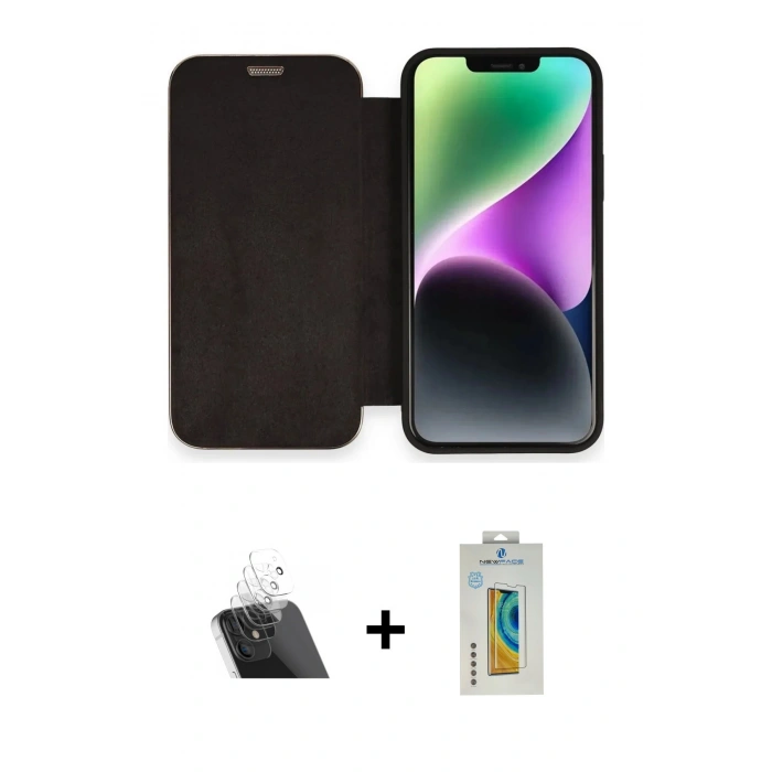 MARSİLYAN™- iPhone 12 Kılıf Siluet Minimal Serisi - Siyah Polymer Nano Ekran Koruyucu + Kamera Lens Koruma Cam - SF