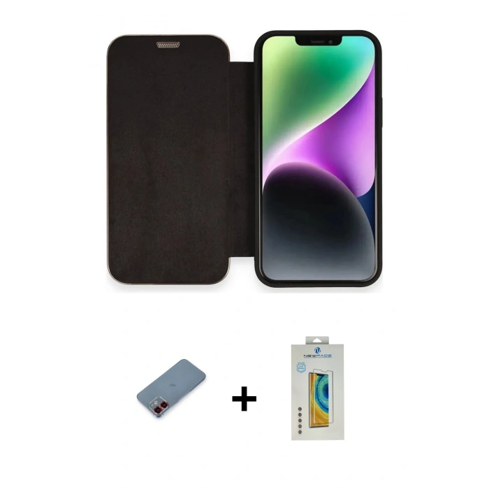 MARSİLYAN™- iPhone 12 Kılıf Siluet Minimal Serisi - Siyah Polymer Nano Ekran Koruyucu + Metal Kamera Lens Koruma Cam - KI