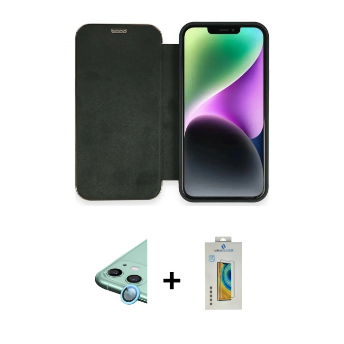 MARSİLYAN™- iPhone 12 Kılıf Siluet Minimal Serisi - Siyah Polymer Nano Ekran Koruyucu + Raze Metal Kamera Lens - MI