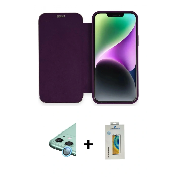MARSİLYAN™- iPhone 12 Kılıf Siluet Minimal Serisi - Siyah Polymer Nano Ekran Koruyucu + Raze Metal Kamera Lens - MI