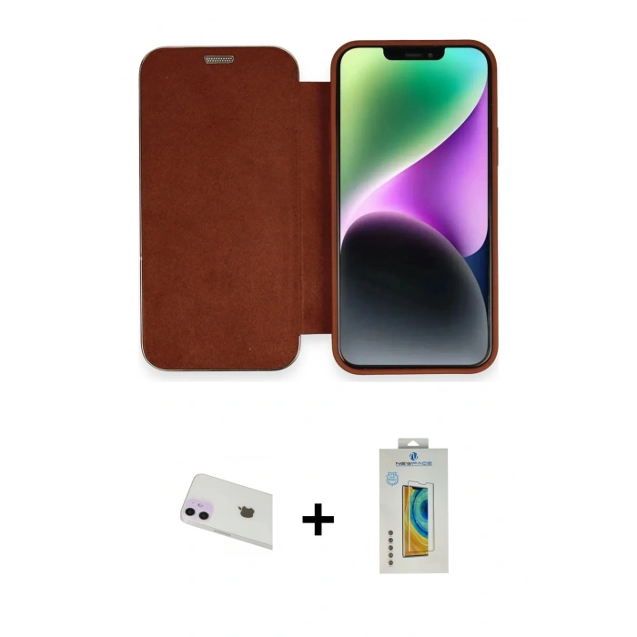 MARSİLYAN™- iPhone 12 Kılıf Siluet Minimal Serisi - Siyah Polymer Nano Ekran Koruyucu + Rainbow Kamera Lens Koruma Cam - MR