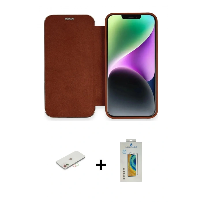 MARSİLYAN™- iPhone 12 Kılıf Siluet Minimal Serisi - Siyah Polymer Nano Ekran Koruyucu + Renkli Kamera Lens Koruma Cam - YL