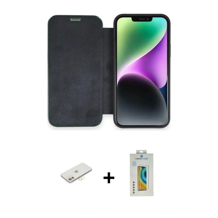 MARSİLYAN™- iPhone 12 Kılıf Siluet Minimal Serisi - Siyah Polymer Nano Ekran Koruyucu + Renkli Kamera Lens Koruma Cam - YL