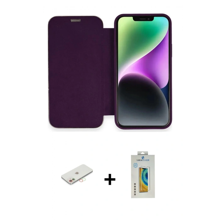 MARSİLYAN™- iPhone 12 Kılıf Siluet Minimal Serisi - Siyah Polymer Nano Ekran Koruyucu + Renkli Kamera Lens Koruma Cam - YL