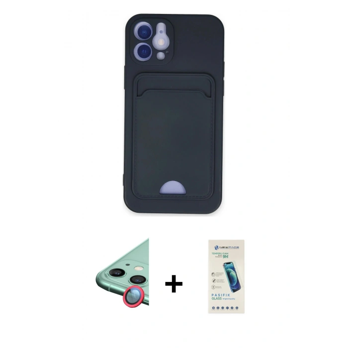 MARSİLYAN™- iPhone 12 Kılıf Vadi Çizgi Prime - Şeffaf Pasifik Cam Ekran Koruyucu + Raze Metal Kamera Lens - KI