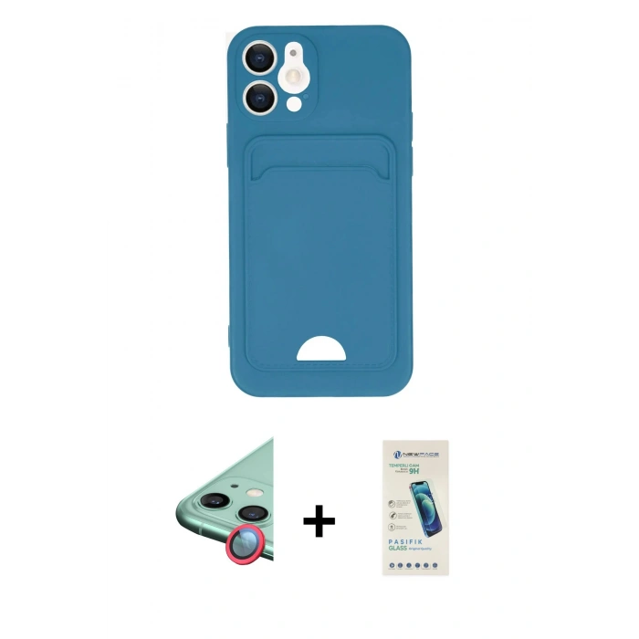 MARSİLYAN™- iPhone 12 Kılıf Vadi Çizgi Prime - Şeffaf Pasifik Cam Ekran Koruyucu + Raze Metal Kamera Lens - KI