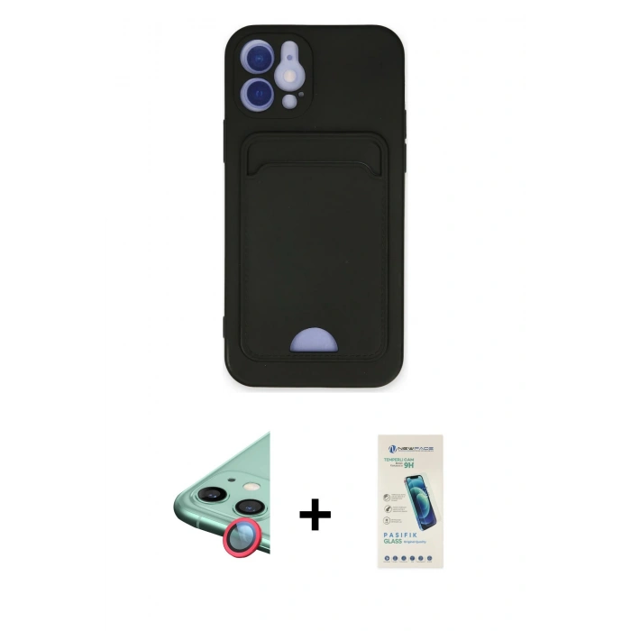 MARSİLYAN™- iPhone 12 Kılıf Vadi Çizgi Prime - Şeffaf Pasifik Cam Ekran Koruyucu + Raze Metal Kamera Lens - KI