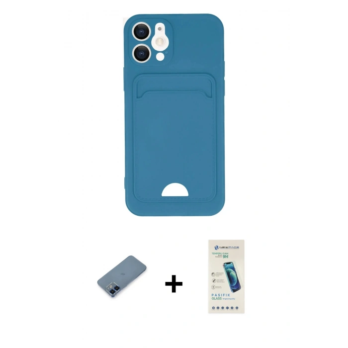MARSİLYAN™- iPhone 12 Kılıf Vadi Çizgi Prime - Şeffaf Pasifik Cam Ekran Koruyucu + Metal Kamera Lens Koruma Cam - MI