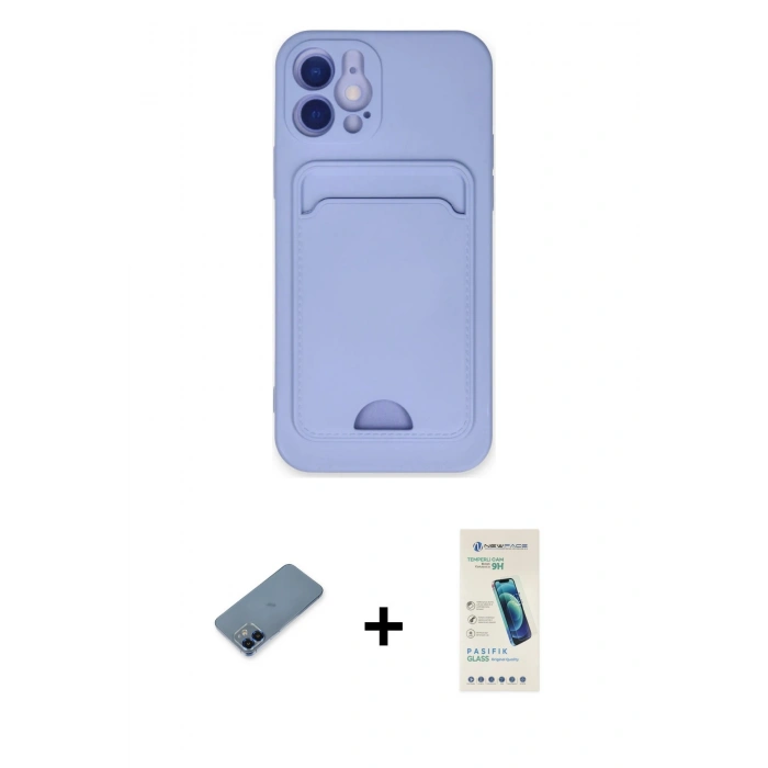MARSİLYAN™- iPhone 12 Kılıf Vadi Çizgi Prime - Şeffaf Pasifik Cam Ekran Koruyucu + Metal Kamera Lens Koruma Cam - MI