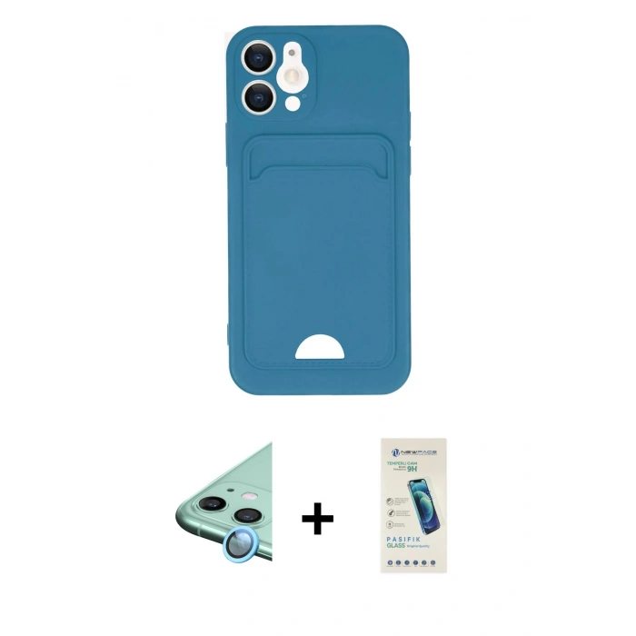 MARSİLYAN™- iPhone 12 Kılıf Vadi Çizgi Prime - Şeffaf Pasifik Cam Ekran Koruyucu + Raze Metal Kamera Lens - MI
