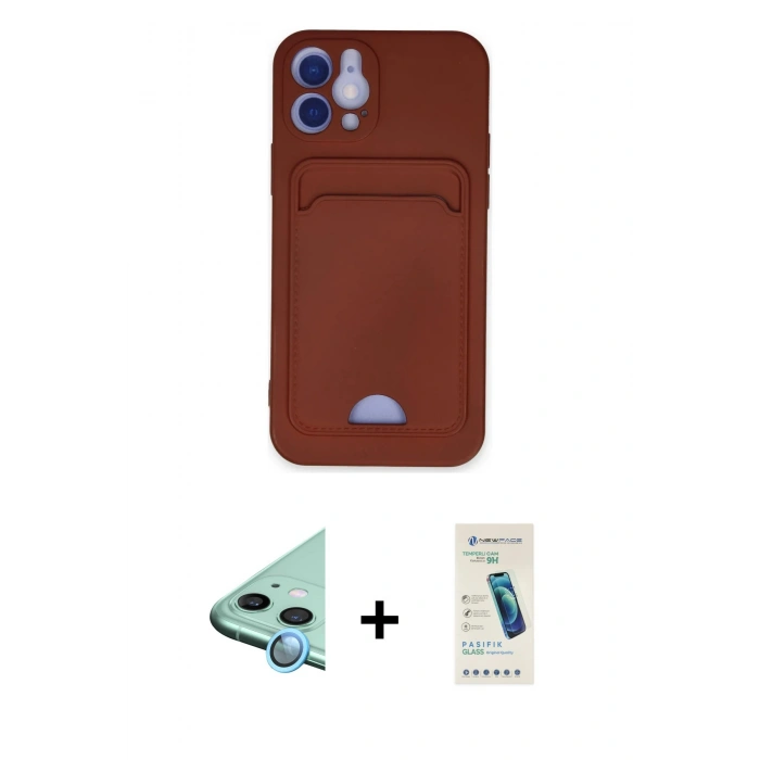 MARSİLYAN™- iPhone 12 Kılıf Vadi Çizgi Prime - Şeffaf Pasifik Cam Ekran Koruyucu + Raze Metal Kamera Lens - MI