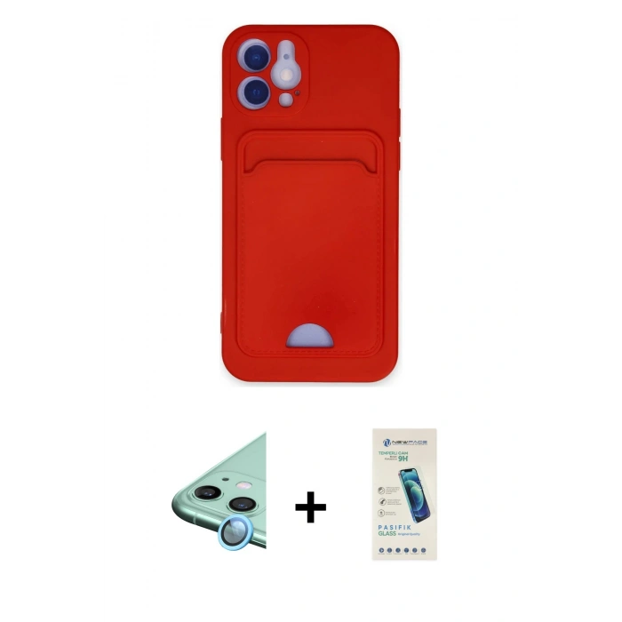 MARSİLYAN™- iPhone 12 Kılıf Vadi Çizgi Prime - Şeffaf Pasifik Cam Ekran Koruyucu + Raze Metal Kamera Lens - MI