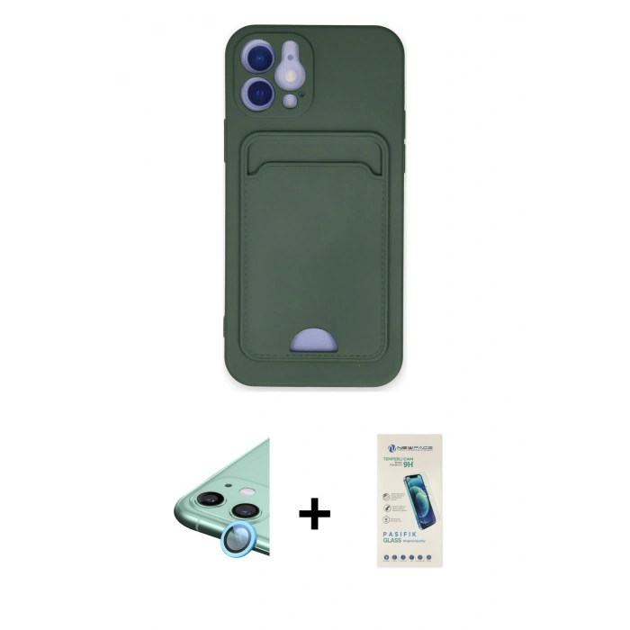 MARSİLYAN™- iPhone 12 Kılıf Vadi Çizgi Prime - Şeffaf Pasifik Cam Ekran Koruyucu + Raze Metal Kamera Lens - MI