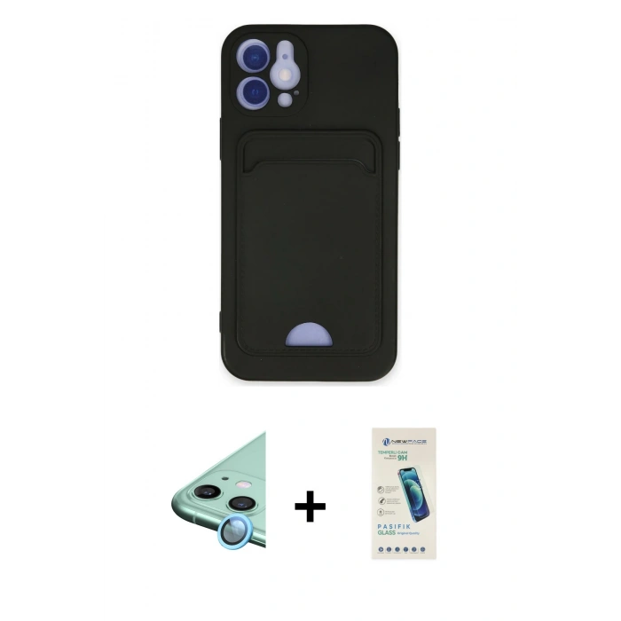 MARSİLYAN™- iPhone 12 Kılıf Vadi Çizgi Prime - Şeffaf Pasifik Cam Ekran Koruyucu + Raze Metal Kamera Lens - MI