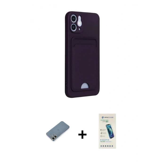 MARSİLYAN™- iPhone 12 Kılıf Vadi Çizgi Prime - Şeffaf Pasifik Cam Ekran Koruyucu + Metal Kamera Lens Koruma Cam - AKYL