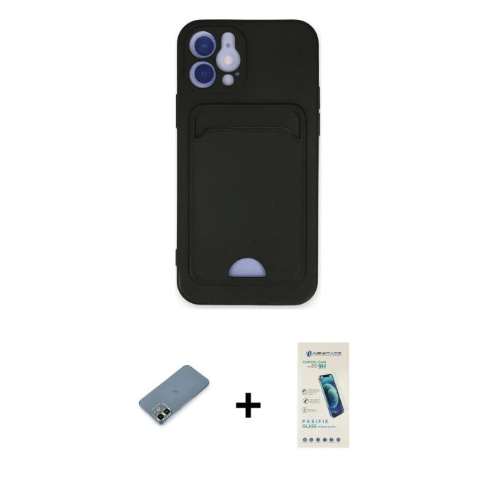 MARSİLYAN™- iPhone 12 Kılıf Vadi Çizgi Prime - Şeffaf Pasifik Cam Ekran Koruyucu + Metal Kamera Lens Koruma Cam - AKYL