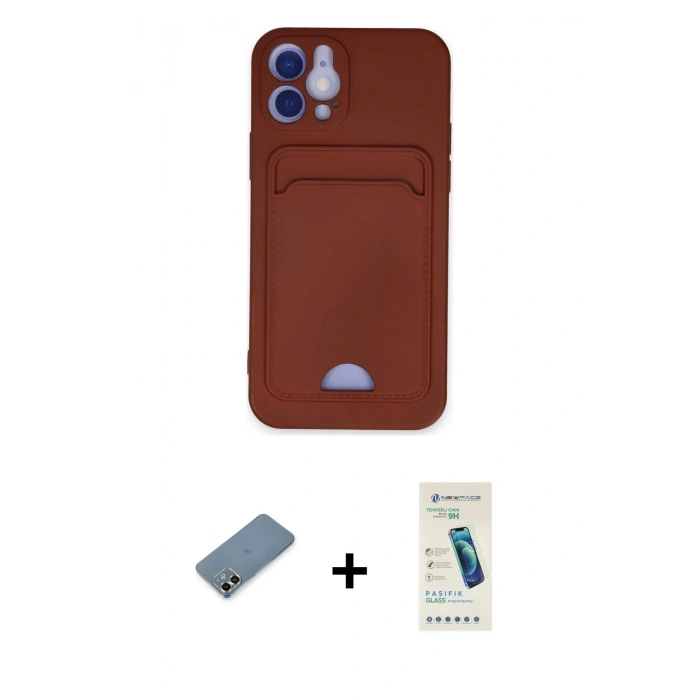 MARSİLYAN™- iPhone 12 Kılıf Vadi Çizgi Prime - Şeffaf Pasifik Cam Ekran Koruyucu + Metal Kamera Lens Koruma Cam - AKYL