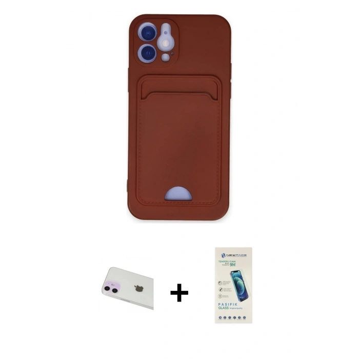 MARSİLYAN™- iPhone 12 Kılıf Vadi Çizgi Prime - Şeffaf Pasifik Cam Ekran Koruyucu + Mor Rainbow Kamera Lens Koruma Cam
