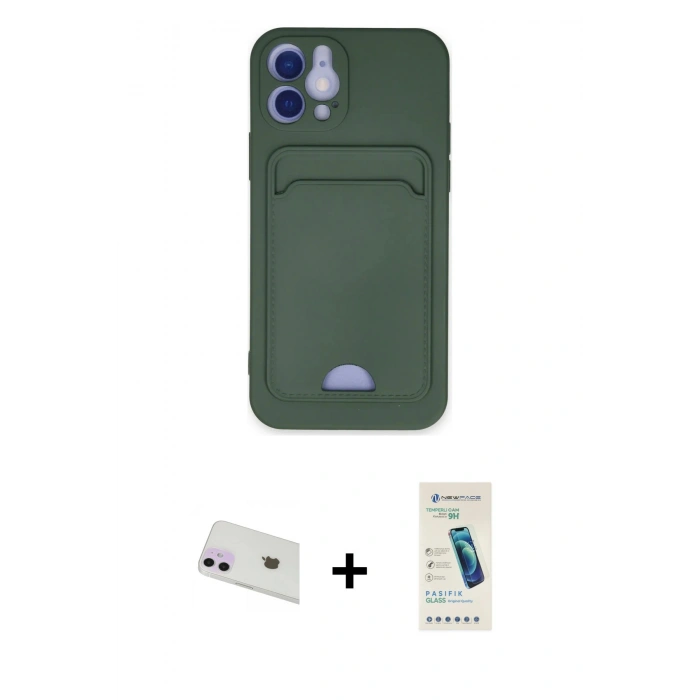 MARSİLYAN™- iPhone 12 Kılıf Vadi Çizgi Prime - Şeffaf Pasifik Cam Ekran Koruyucu + Mor Rainbow Kamera Lens Koruma Cam