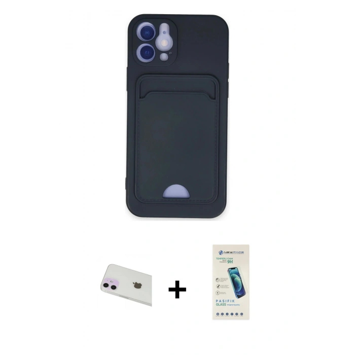 MARSİLYAN™- iPhone 12 Kılıf Vadi Çizgi Prime - Şeffaf Pasifik Cam Ekran Koruyucu + Mor Rainbow Kamera Lens Koruma Cam