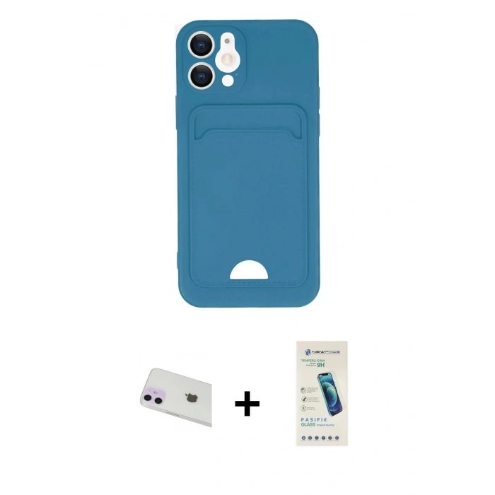MARSİLYAN™- iPhone 12 Kılıf Vadi Çizgi Prime - Şeffaf Pasifik Cam Ekran Koruyucu + Mor Rainbow Kamera Lens Koruma Cam