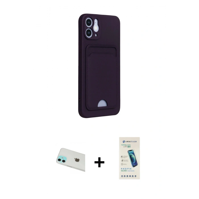 MARSİLYAN™- iPhone 12 Kılıf Vadi Çizgi Prime - Şeffaf Pasifik Cam Ekran Koruyucu + Rainbow Kamera Lens Koruma Cam - YL
