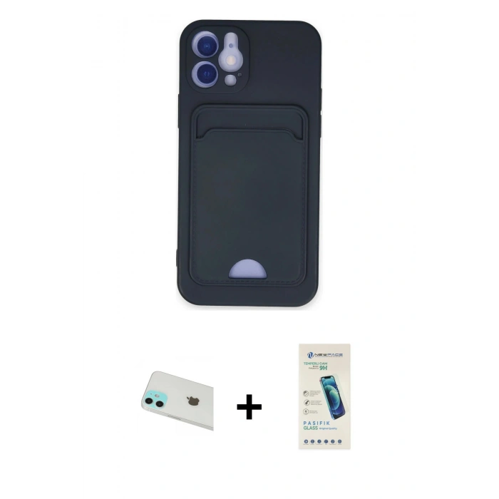 MARSİLYAN™- iPhone 12 Kılıf Vadi Çizgi Prime - Şeffaf Pasifik Cam Ekran Koruyucu + Rainbow Kamera Lens Koruma Cam - YL