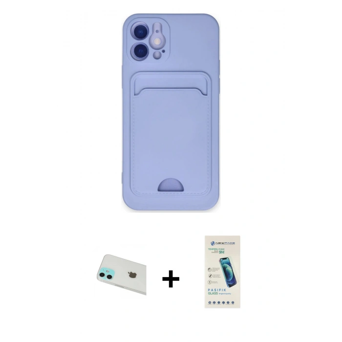 MARSİLYAN™- iPhone 12 Kılıf Vadi Çizgi Prime - Şeffaf Pasifik Cam Ekran Koruyucu + Rainbow Kamera Lens Koruma Cam - YL