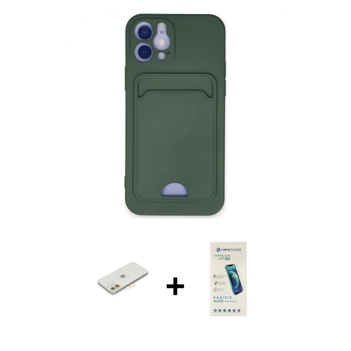 MARSİLYAN™- iPhone 12 Kılıf Vadi Çizgi Prime - Şeffaf Pasifik Cam Ekran Koruyucu + Renkli Kamera Lens Koruma Cam - TU