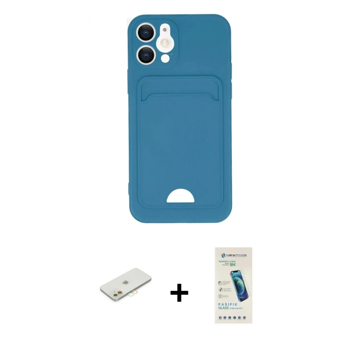 MARSİLYAN™- iPhone 12 Kılıf Vadi Çizgi Prime - Şeffaf Pasifik Cam Ekran Koruyucu + Renkli Kamera Lens Koruma Cam - TU