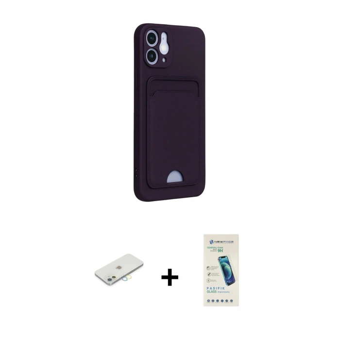MARSİLYAN™- iPhone 12 Kılıf Vadi Çizgi Prime - Şeffaf Pasifik Cam Ekran Koruyucu + Renkli Kamera Lens Koruma Cam - SI