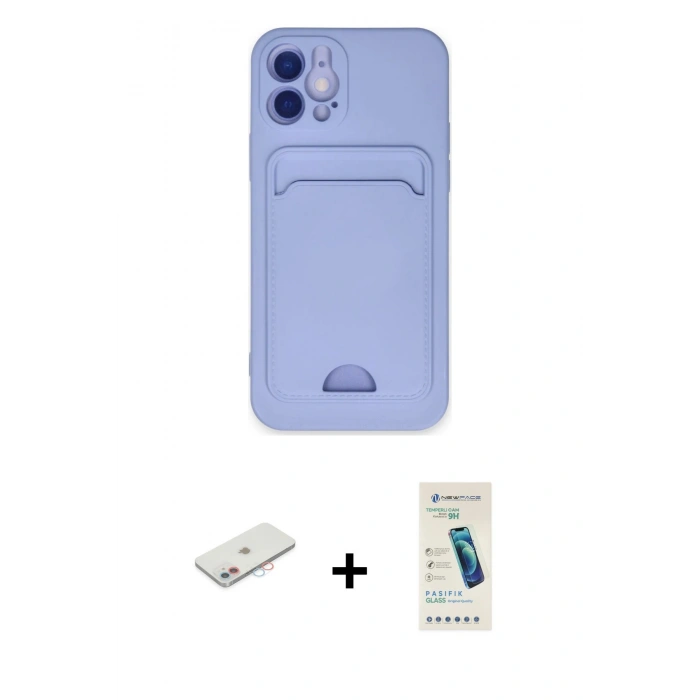 MARSİLYAN™- iPhone 12 Kılıf Vadi Çizgi Prime - Şeffaf Pasifik Cam Ekran Koruyucu + Renkli Kamera Lens Koruma Cam - PE