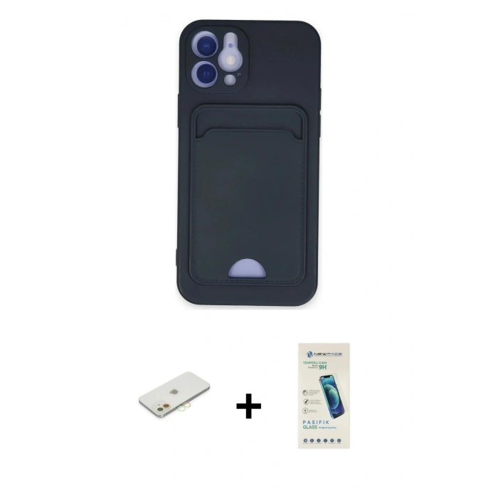 MARSİLYAN™- iPhone 12 Kılıf Vadi Çizgi Prime - Şeffaf Pasifik Cam Ekran Koruyucu + Renkli Kamera Lens Koruma Cam - TU