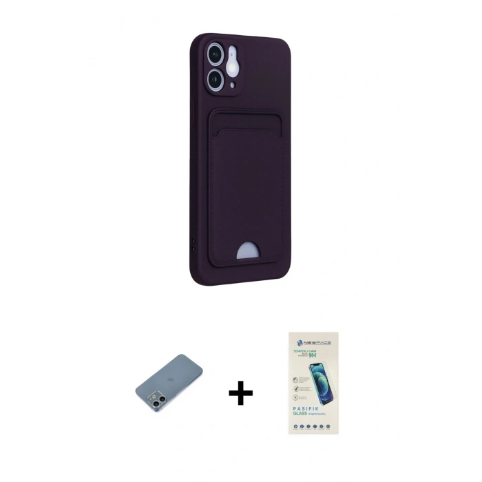 MARSİLYAN™- iPhone 12 Kılıf Vadi Çizgi Prime - Şeffaf Pasifik Cam Ekran Koruyucu + Shine Kamera Lens Koruma Cam - SABE