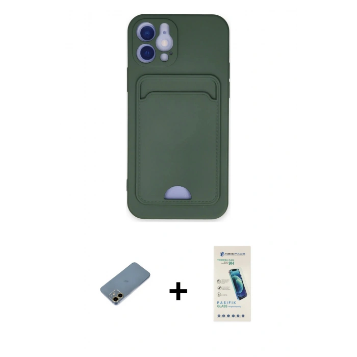 MARSİLYAN™- iPhone 12 Kılıf Vadi Çizgi Prime - Şeffaf Pasifik Cam Ekran Koruyucu + Shine Kamera Lens Koruma Cam - GD