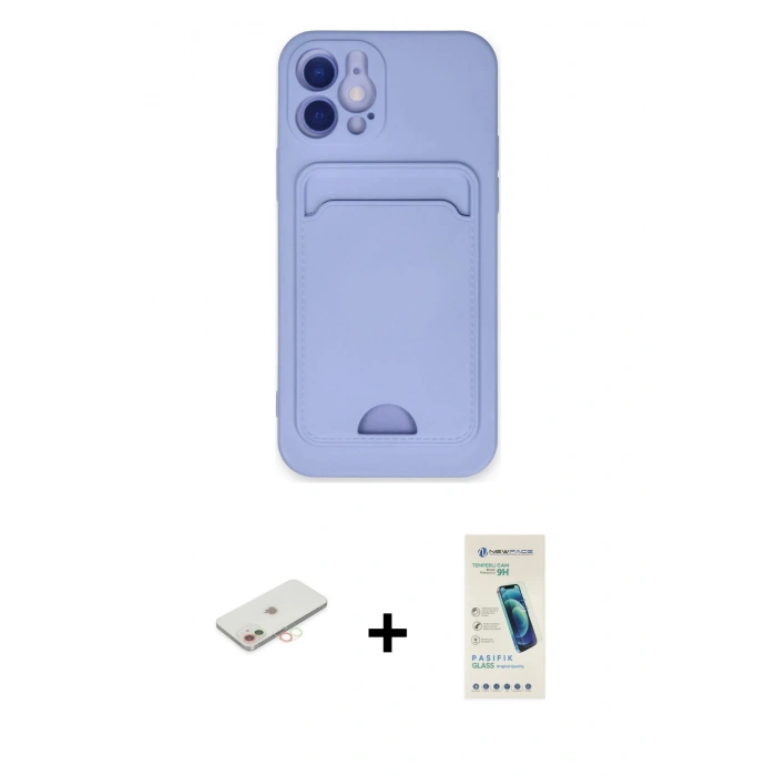 MARSİLYAN™- iPhone 12 Kılıf Vadi Çizgi Prime - Şeffaf Pasifik Cam Ekran Koruyucu + Renkli Kamera Lens Koruma Cam - YL