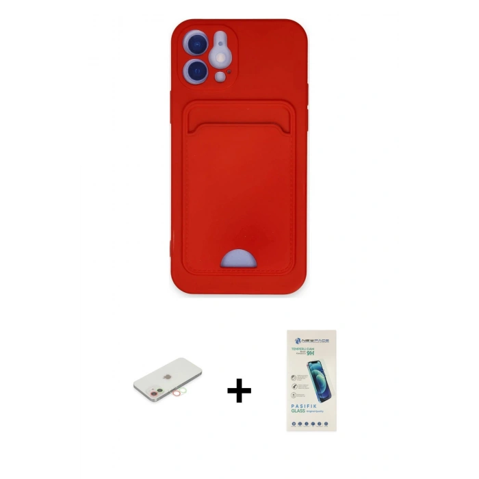 MARSİLYAN™- iPhone 12 Kılıf Vadi Çizgi Prime - Şeffaf Pasifik Cam Ekran Koruyucu + Renkli Kamera Lens Koruma Cam - YL