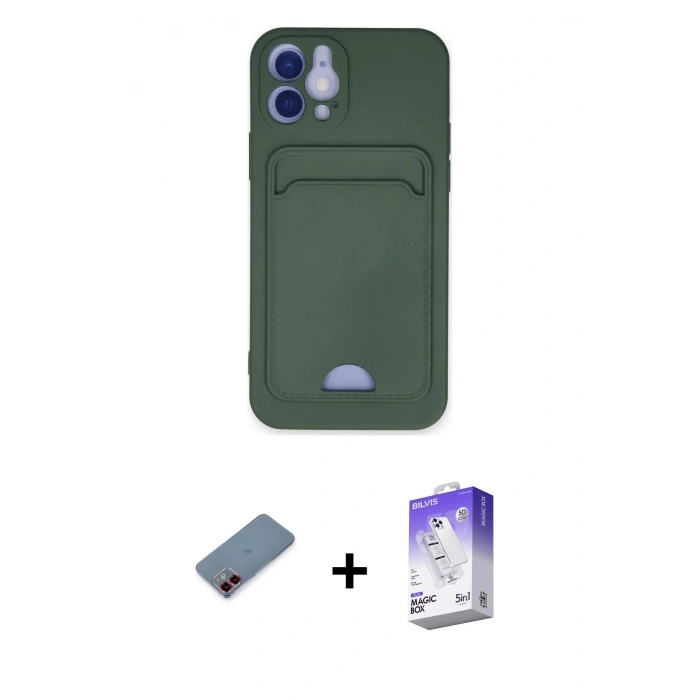 MARSİLYAN™- iPhone 12 Kılıf Vadi Çizgi Prime - Siyah Bilvis 5in1 3D Magic Cam Ekran Koruyucu + Metal Kamera Lens Koruma Cam - KI