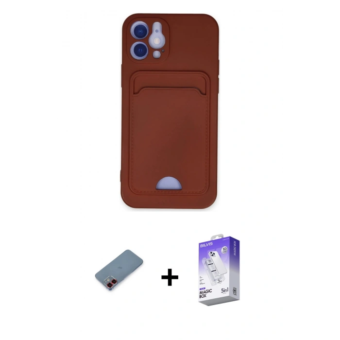 MARSİLYAN™- iPhone 12 Kılıf Vadi Çizgi Prime - Siyah Bilvis 5in1 3D Magic Cam Ekran Koruyucu + Metal Kamera Lens Koruma Cam - KI