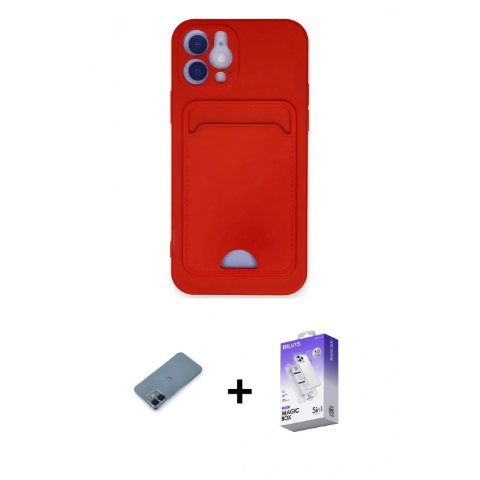 MARSİLYAN™- iPhone 12 Kılıf Vadi Çizgi Prime - Siyah Bilvis 5in1 3D Magic Cam Ekran Koruyucu + Mavi Metal Kamera Lens Koruma Cam