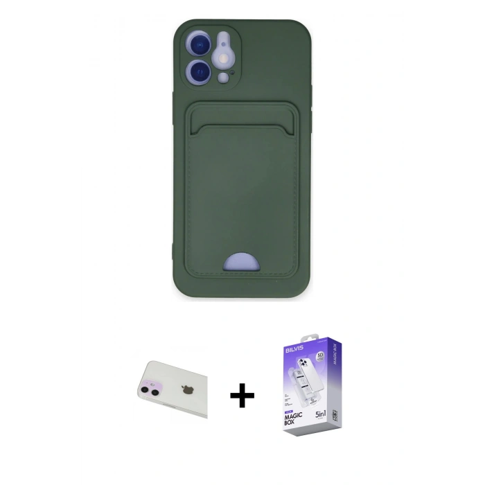 MARSİLYAN™- iPhone 12 Kılıf Vadi Çizgi Prime - Siyah Bilvis 5in1 3D Magic Cam Ekran Koruyucu + Rainbow Kamera Lens Koruma Cam - MR