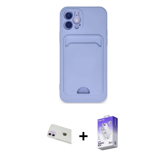 MARSİLYAN™- iPhone 12 Kılıf Vadi Çizgi Prime - Siyah Bilvis 5in1 3D Magic Cam Ekran Koruyucu + Rainbow Kamera Lens Koruma Cam - MR