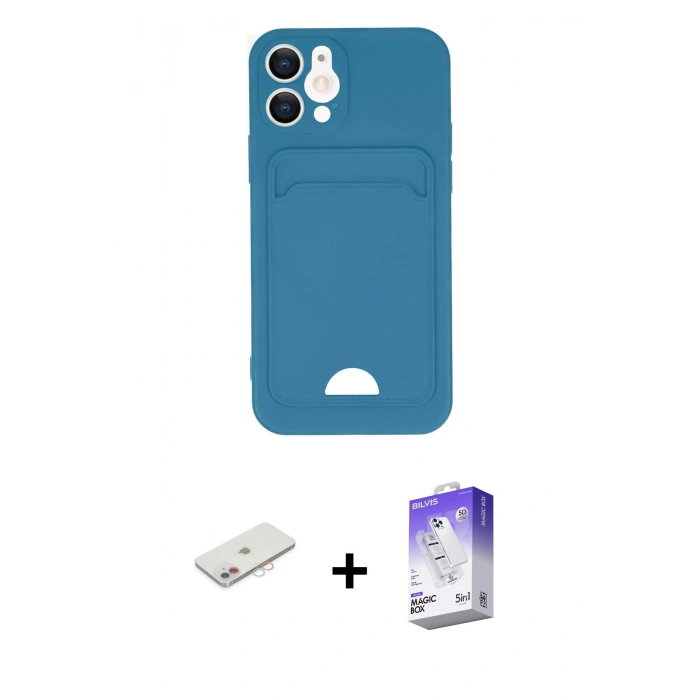 MARSİLYAN™- iPhone 12 Kılıf Vadi Çizgi Prime - Siyah Bilvis 5in1 3D Magic Cam Ekran Koruyucu + Renkli Kamera Lens Koruma Cam - PE