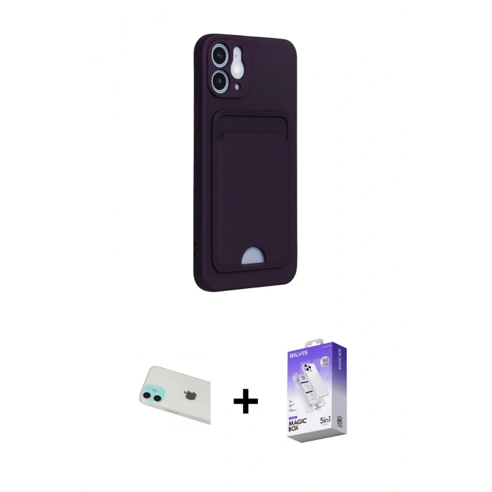 MARSİLYAN™- iPhone 12 Kılıf Vadi Çizgi Prime - Siyah Bilvis 5in1 3D Magic Cam Ekran Koruyucu + Rainbow Kamera Lens Koruma Cam - YL