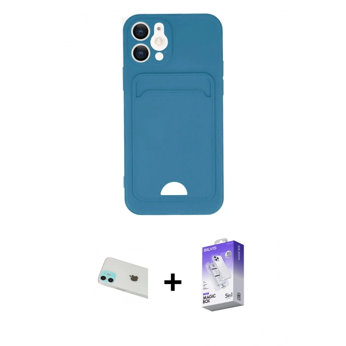 MARSİLYAN™- iPhone 12 Kılıf Vadi Çizgi Prime - Siyah Bilvis 5in1 3D Magic Cam Ekran Koruyucu + Rainbow Kamera Lens Koruma Cam - YL