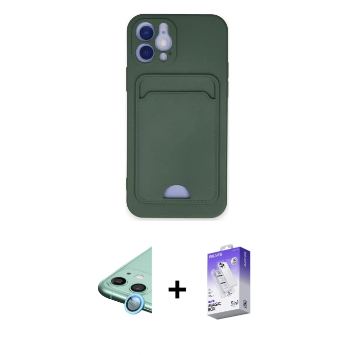 MARSİLYAN™- iPhone 12 Kılıf Vadi Çizgi Prime - Siyah Bilvis 5in1 3D Magic Cam Ekran Koruyucu + Raze Metal Kamera Lens - MI