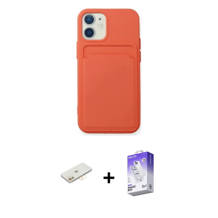 MARSİLYAN™- iPhone 12 Kılıf Vadi Çizgi Prime - Siyah Bilvis 5in1 3D Magic Cam Ekran Koruyucu + Renkli Kamera Lens Koruma Cam - SI