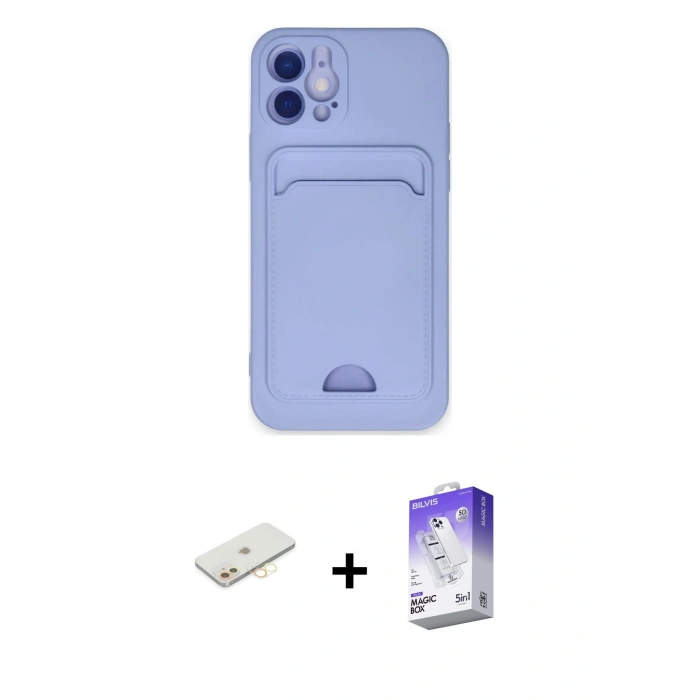 MARSİLYAN™- iPhone 12 Kılıf Vadi Çizgi Prime - Siyah Bilvis 5in1 3D Magic Cam Ekran Koruyucu + Renkli Kamera Lens Koruma Cam - SI